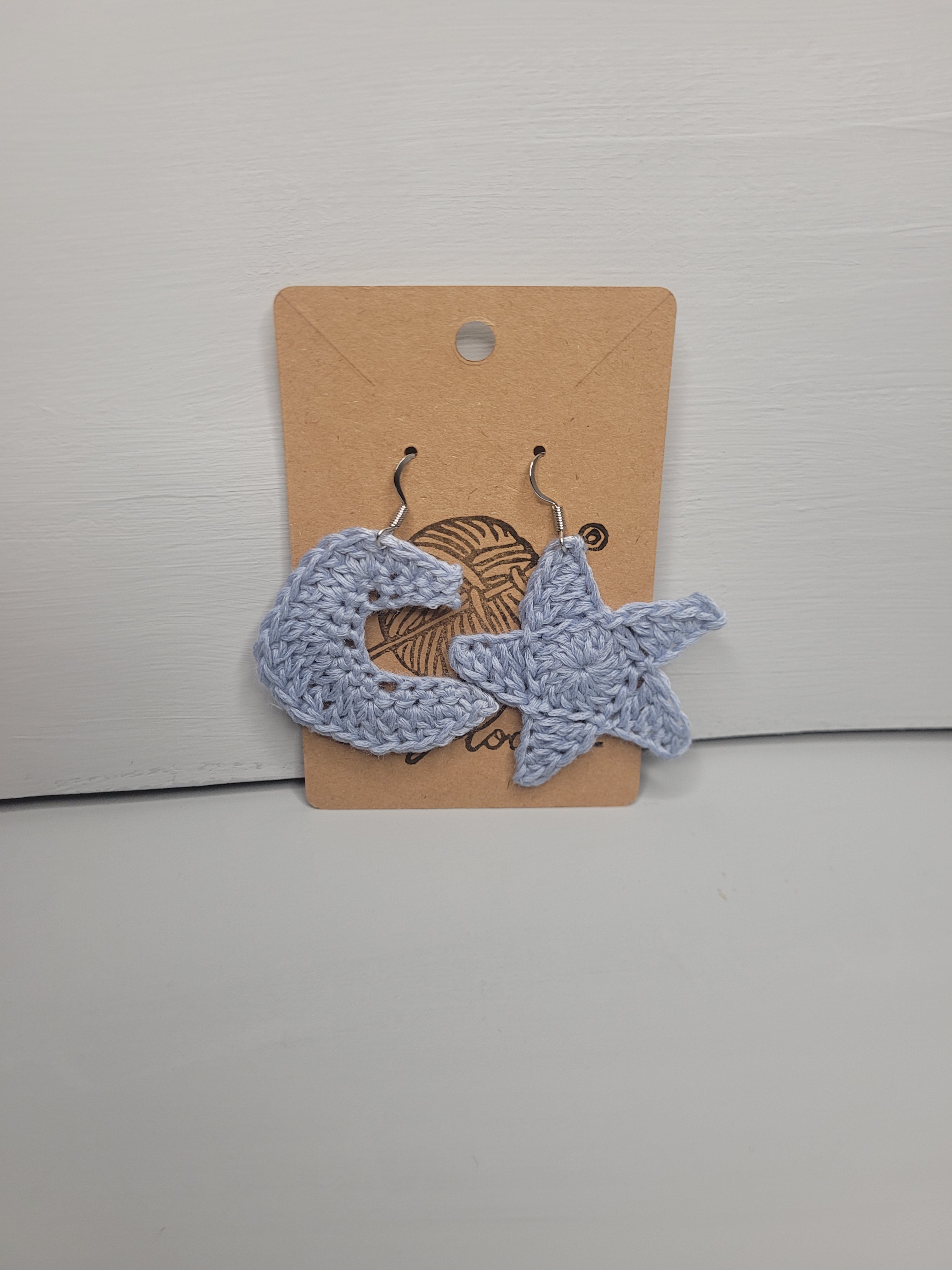 Handmade Crochet Moon & Star Earrings