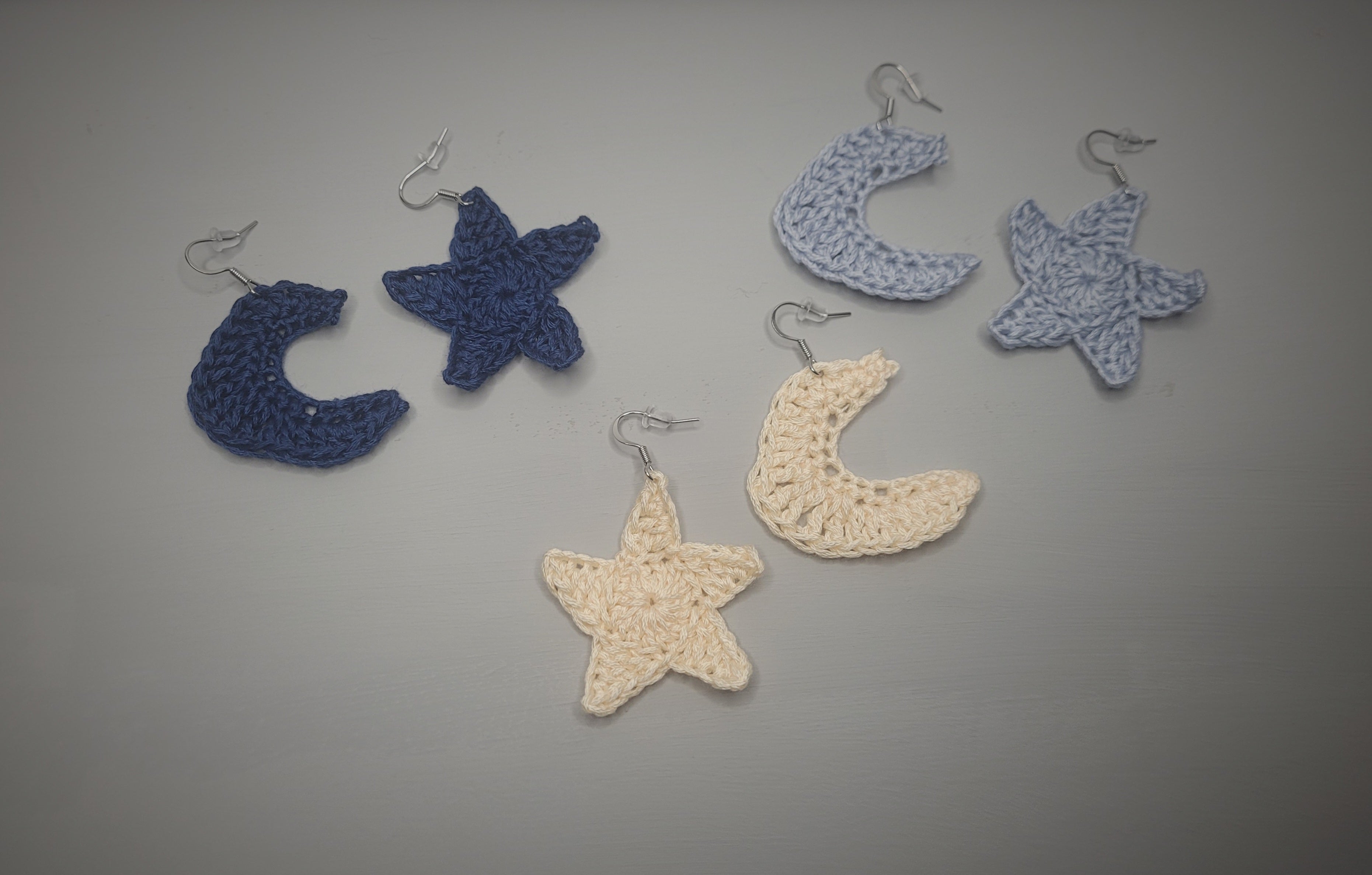 Handmade Crochet Moon & Star Earrings