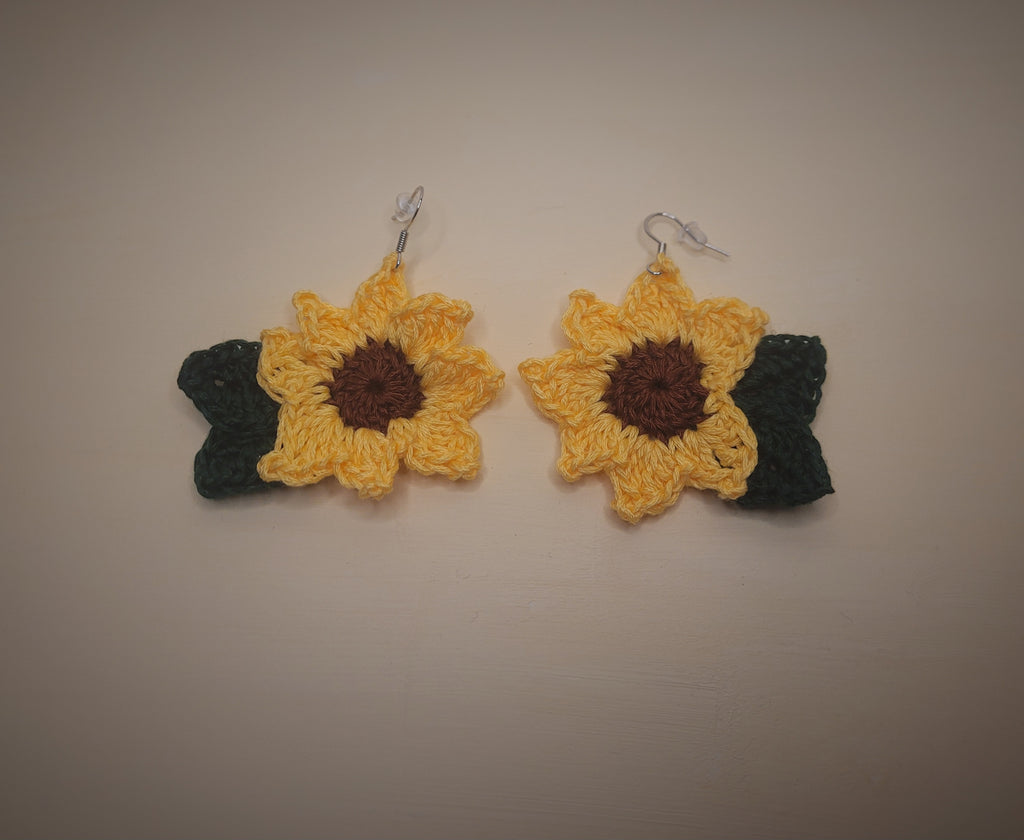Handmade Crochet Sunflower Earrings