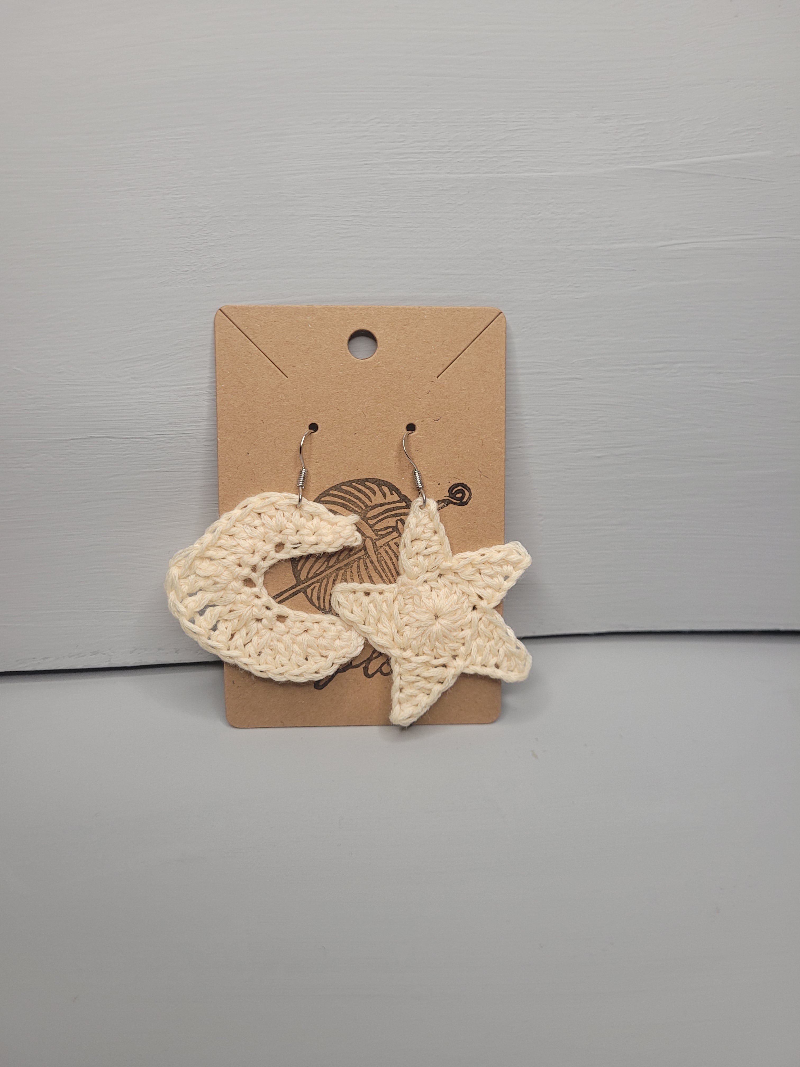 Handmade Crochet Moon & Star Earrings